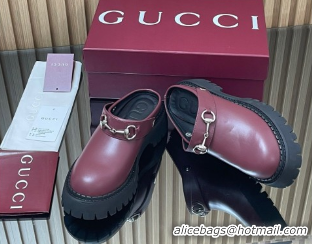 Charming Gucci Leather Mule 5cm with Horsebit 835829 Dark Burgundy
