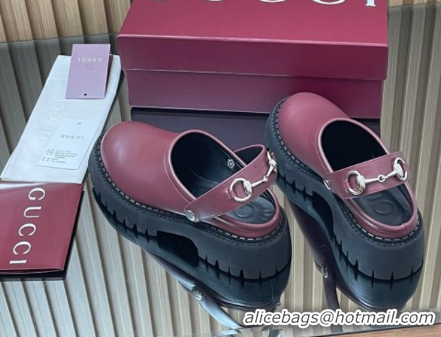 Charming Gucci Leather Mule 5cm with Horsebit 835829 Dark Burgundy