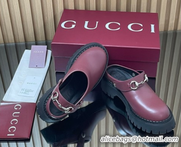 Charming Gucci Leather Mule 5cm with Horsebit 835829 Dark Burgundy