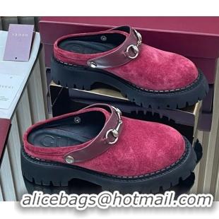 Best Grade Gucci Suede Mule 5cm with Horsebit 835829 Red