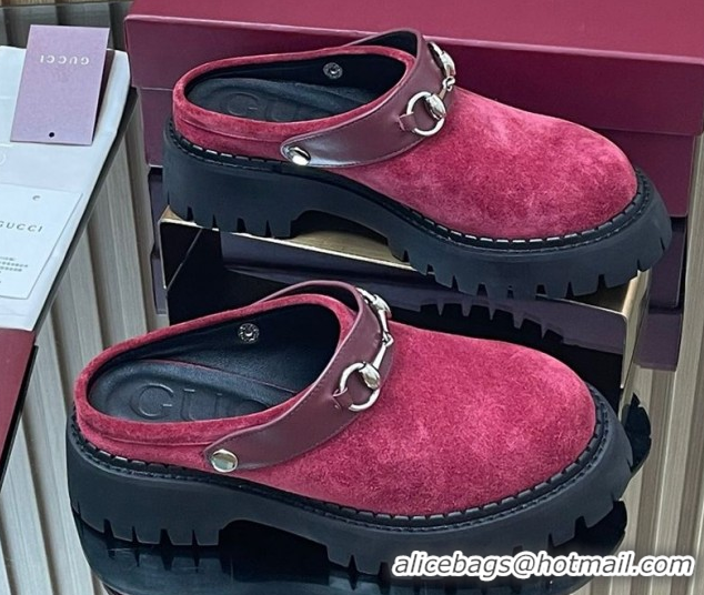 Best Grade Gucci Suede Mule 5cm with Horsebit 835829 Red