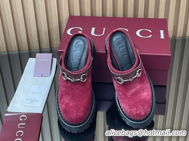 Best Grade Gucci Suede Mule 5cm with Horsebit 835829 Red