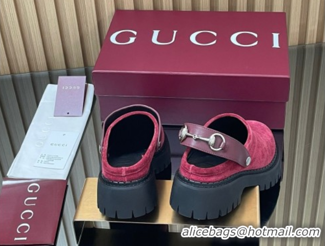 Best Grade Gucci Suede Mule 5cm with Horsebit 835829 Red