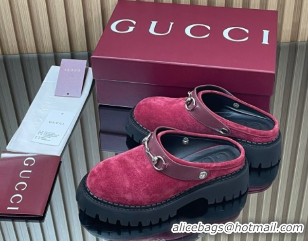 Best Grade Gucci Suede Mule 5cm with Horsebit 835829 Red
