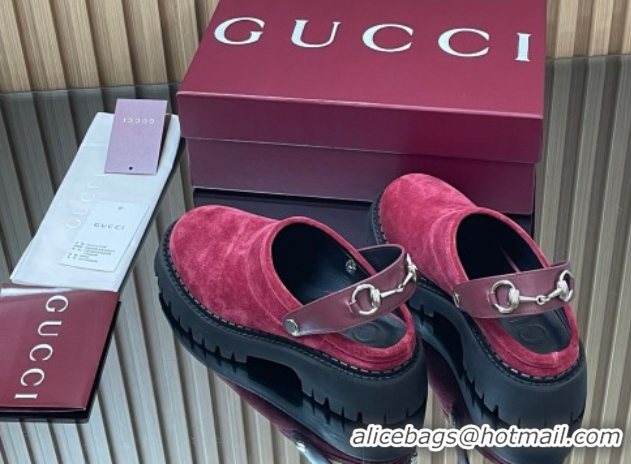 Best Grade Gucci Suede Mule 5cm with Horsebit 835829 Red