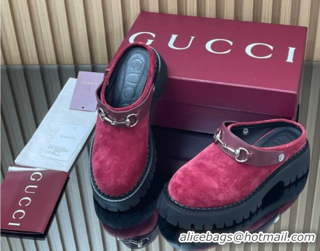 Best Grade Gucci Suede Mule 5cm with Horsebit 835829 Red