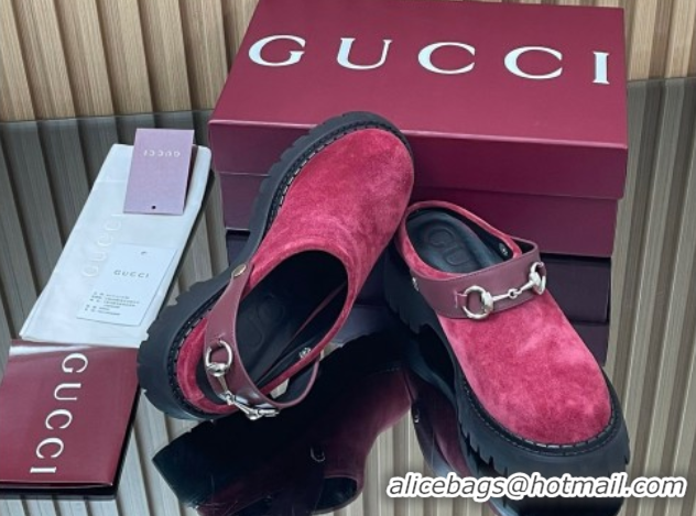 Best Grade Gucci Suede Mule 5cm with Horsebit 835829 Red
