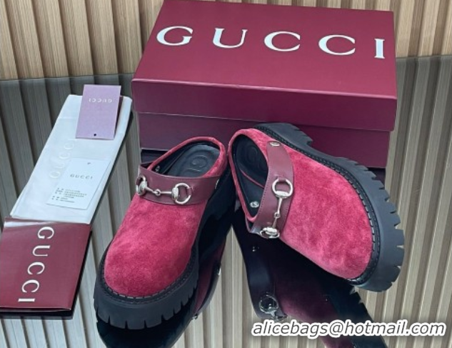 Best Grade Gucci Suede Mule 5cm with Horsebit 835829 Red