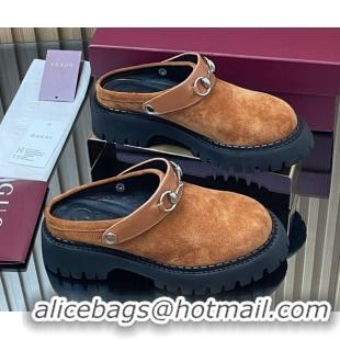 Good Looking Gucci Suede Mule 5cm with Horsebit 835829 Light Brown