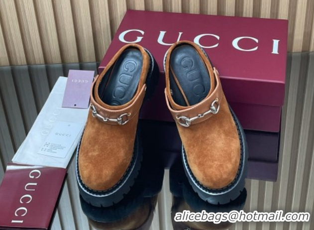 Good Looking Gucci Suede Mule 5cm with Horsebit 835829 Light Brown