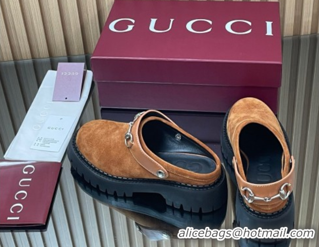 Good Looking Gucci Suede Mule 5cm with Horsebit 835829 Light Brown