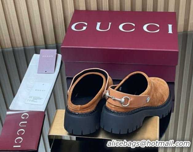 Good Looking Gucci Suede Mule 5cm with Horsebit 835829 Light Brown