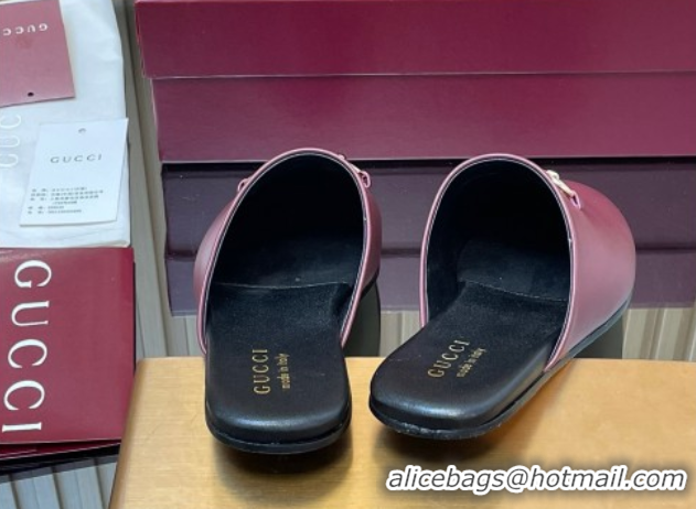 Popular Style Gucci Leather Flat Mules with Horsebit Dark Brown 2025 849565