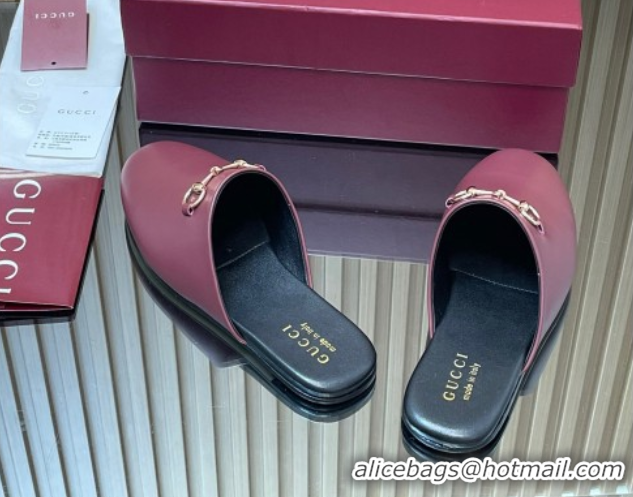 Popular Style Gucci Leather Flat Mules with Horsebit Dark Brown 2025 849565