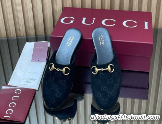 Top Design Gucci GG Suede Flat Mules with Horsebit Black 2025 849565