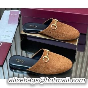 Fashion Gucci GG Suede Flat Mules with Horsebit Light Brown 2025 849565