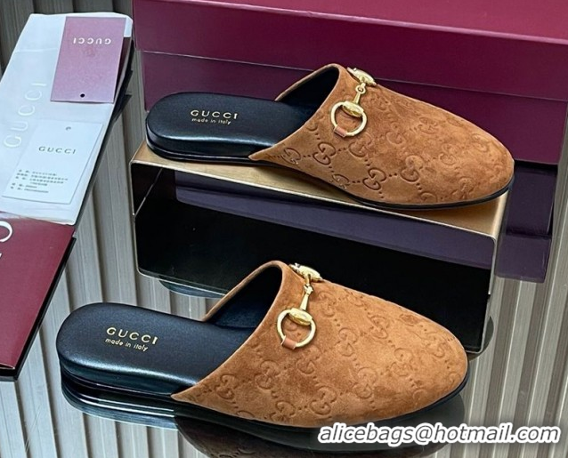 Fashion Gucci GG Suede Flat Mules with Horsebit Light Brown 2025 849565