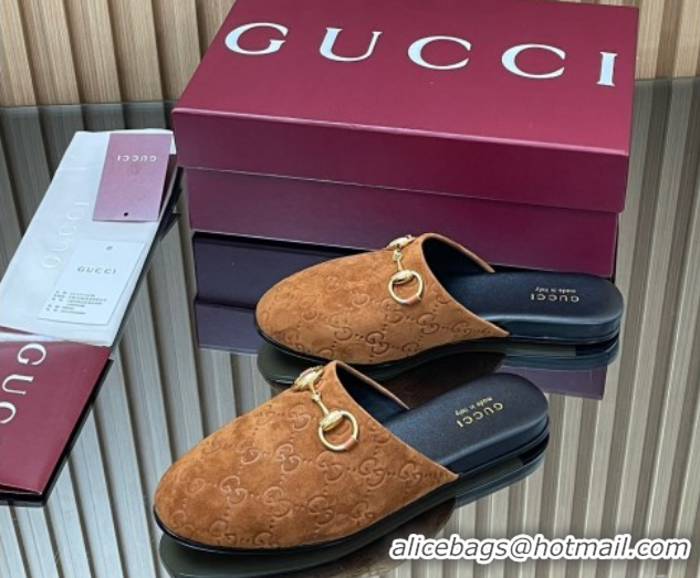 Fashion Gucci GG Suede Flat Mules with Horsebit Light Brown 2025 849565