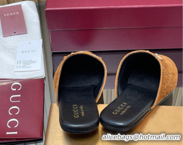 Fashion Gucci GG Suede Flat Mules with Horsebit Light Brown 2025 849565