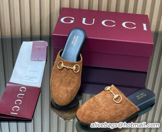 Fashion Gucci GG Suede Flat Mules with Horsebit Light Brown 2025 849565