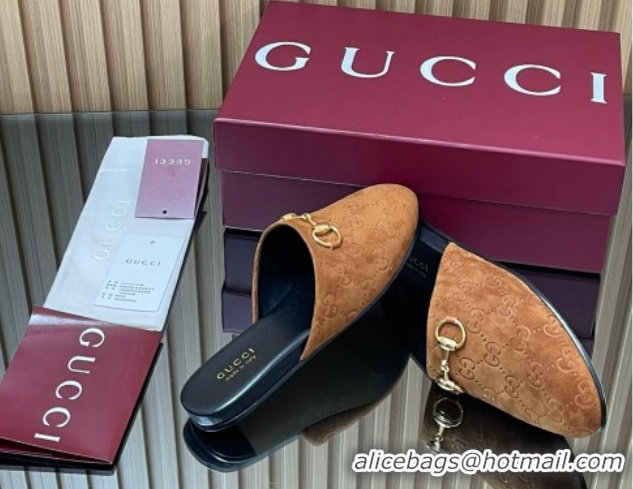 Fashion Gucci GG Suede Flat Mules with Horsebit Light Brown 2025 849565