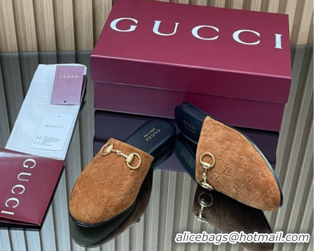 Fashion Gucci GG Suede Flat Mules with Horsebit Light Brown 2025 849565