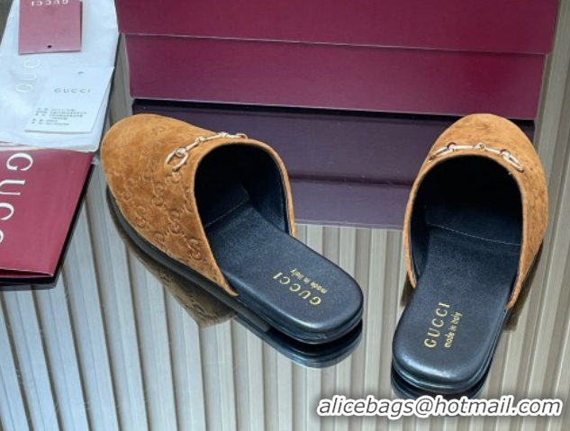 Fashion Gucci GG Suede Flat Mules with Horsebit Light Brown 2025 849565