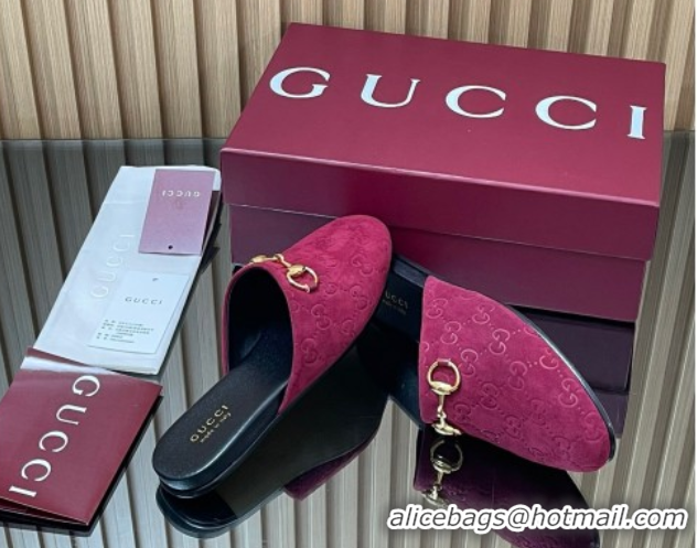 Duplicate Gucci GG Suede Flat Mules with Horsebit Ancora Red 2025 849565