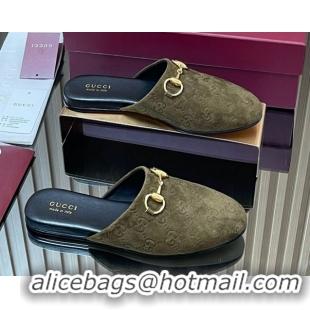 Stylish Gucci GG Suede Flat Mules with Horsebit Green 2025 849565