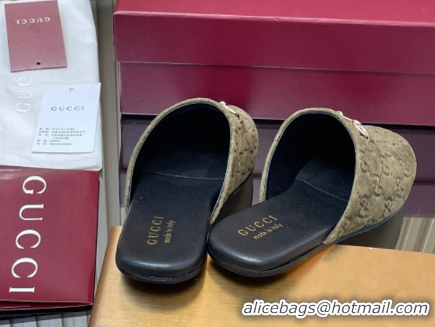 Stylish Gucci GG Suede Flat Mules with Horsebit Green 2025 849565