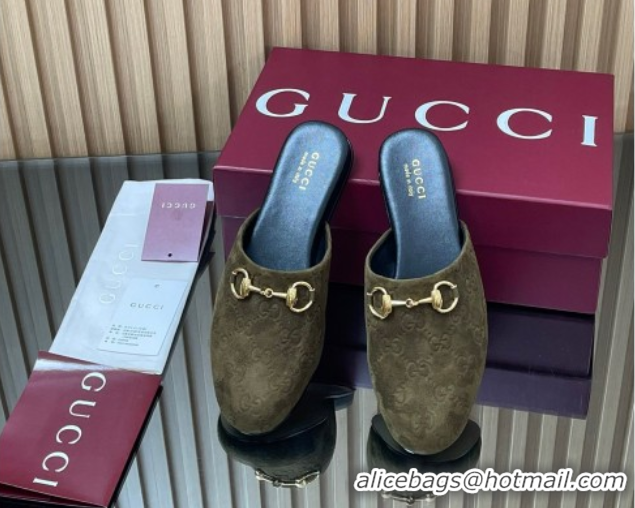 Stylish Gucci GG Suede Flat Mules with Horsebit Green 2025 849565