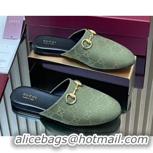 Sumptuous Gucci GG Canvas Flat Mules with Horsebit Green 2025 849565