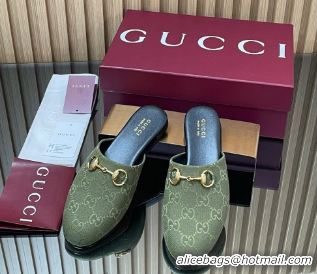 Sumptuous Gucci GG Canvas Flat Mules with Horsebit Green 2025 849565