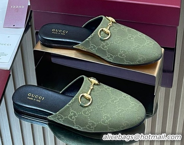 Sumptuous Gucci GG Canvas Flat Mules with Horsebit Green 2025 849565