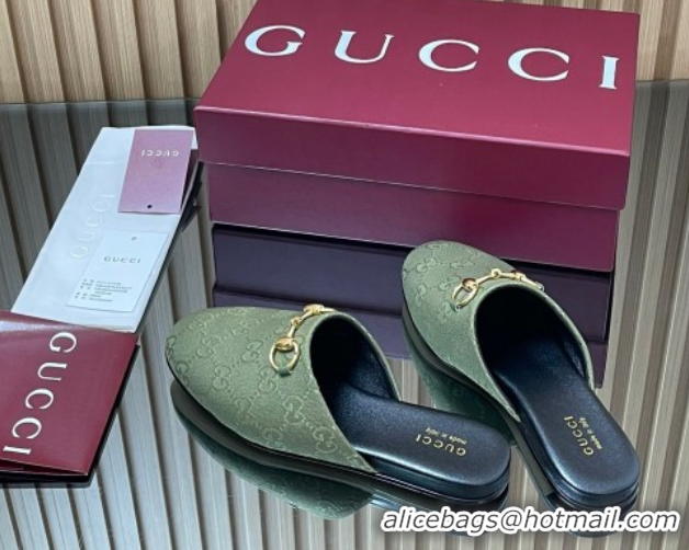 Sumptuous Gucci GG Canvas Flat Mules with Horsebit Green 2025 849565