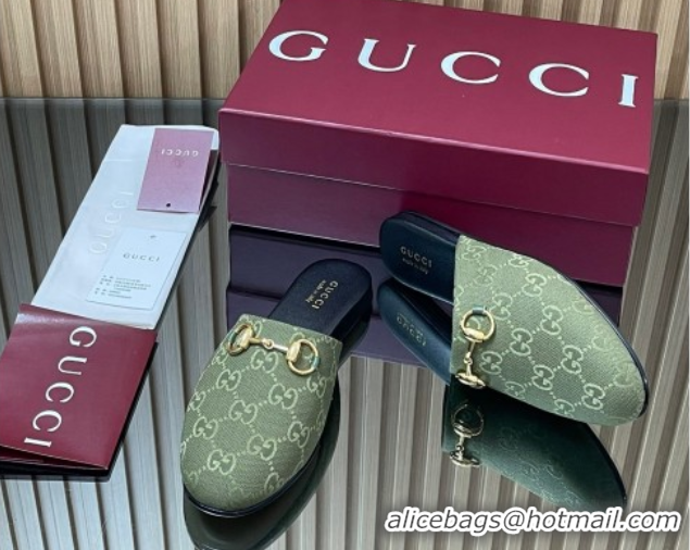Sumptuous Gucci GG Canvas Flat Mules with Horsebit Green 2025 849565