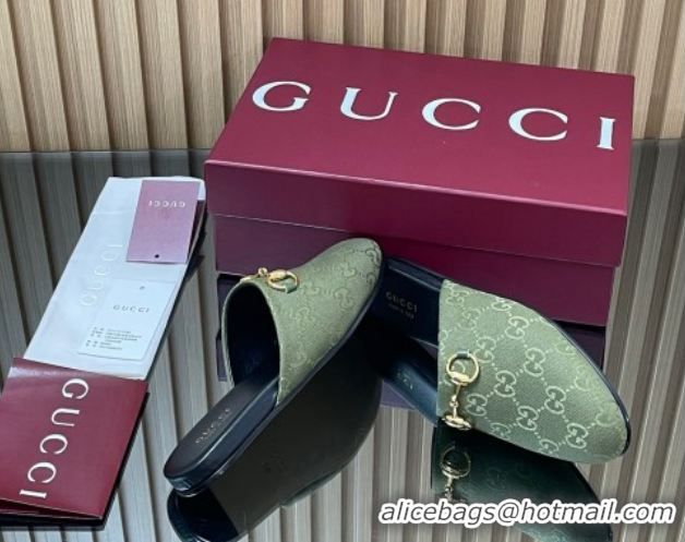 Sumptuous Gucci GG Canvas Flat Mules with Horsebit Green 2025 849565
