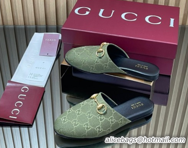 Sumptuous Gucci GG Canvas Flat Mules with Horsebit Green 2025 849565