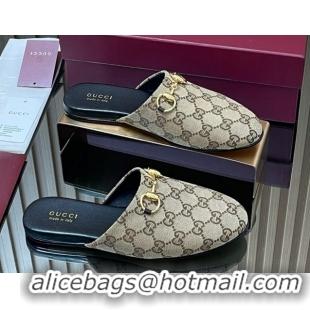 Unique Style Gucci GG Canvas Flat Mules with Horsebit Beige 2025 849565