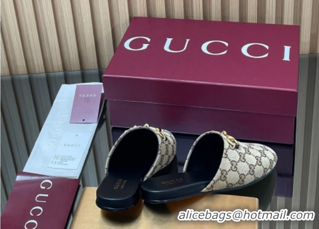 Unique Style Gucci GG Canvas Flat Mules with Horsebit Beige 2025 849565