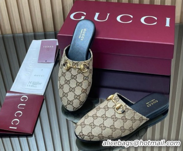 Unique Style Gucci GG Canvas Flat Mules with Horsebit Beige 2025 849565