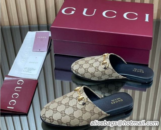 Unique Style Gucci GG Canvas Flat Mules with Horsebit Beige 2025 849565