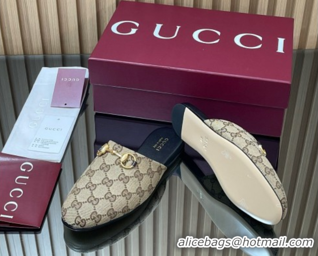 Unique Style Gucci GG Canvas Flat Mules with Horsebit Beige 2025 849565