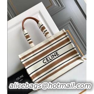 Unique Grade Celine Jacquard Striped Large Cabas Thais 196762 White/Brown 2025