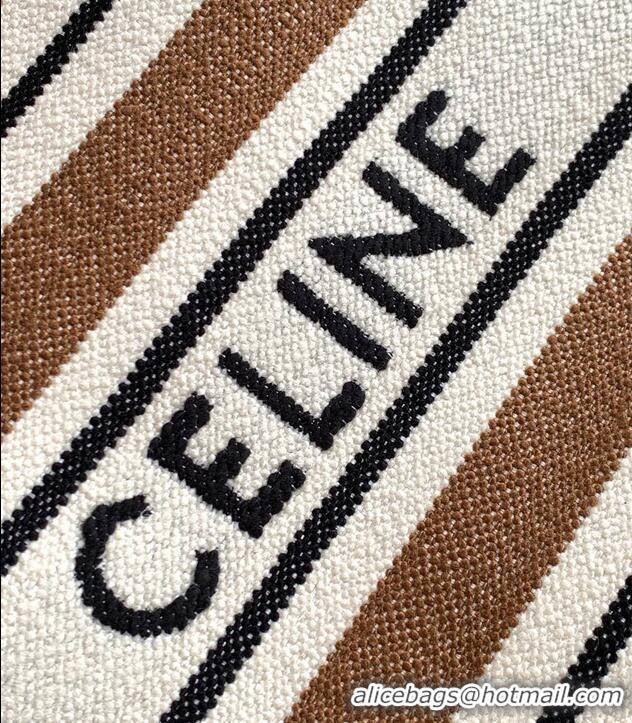 Unique Grade Celine Jacquard Striped Large Cabas Thais 196762 White/Brown 2025