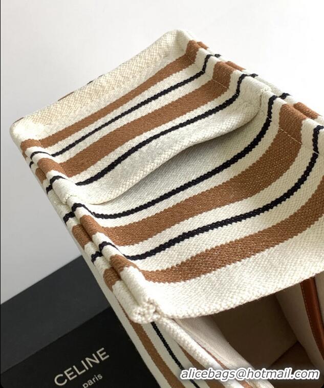 Unique Grade Celine Jacquard Striped Large Cabas Thais 196762 White/Brown 2025