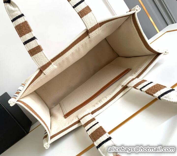 Unique Grade Celine Jacquard Striped Large Cabas Thais 196762 White/Brown 2025