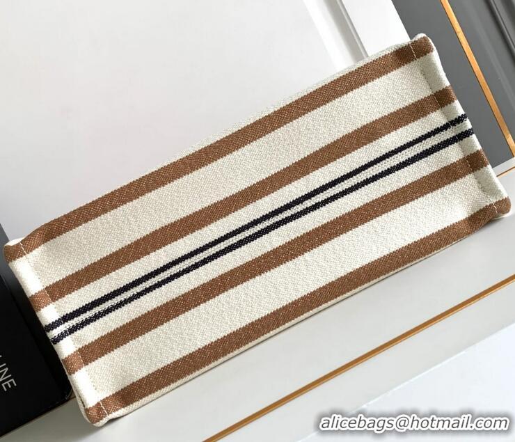 Unique Grade Celine Jacquard Striped Large Cabas Thais 196762 White/Brown 2025
