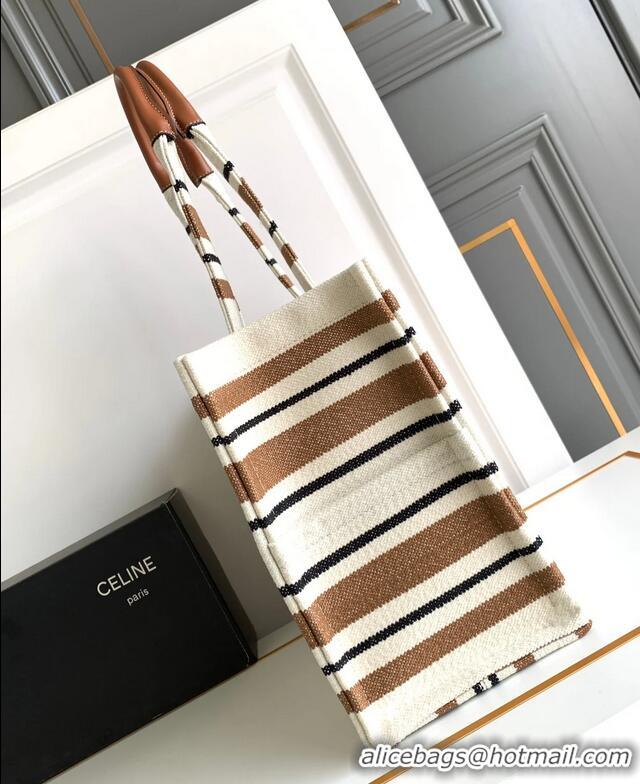 Unique Grade Celine Jacquard Striped Large Cabas Thais 196762 White/Brown 2025