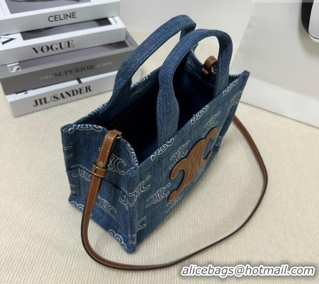 Top Quality Celine Small Cabas Thais Tote Bag in Triomphe Embroidered Denim 199162 Blue 2024
